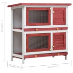vidaXL Cușcă de iepuri pentru exterior, 4 uși, roșu, lemn