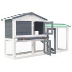 vidaXL Cușcă mare exterior pt. iepuri, gri și alb, 145x45x84 cm, lemn