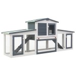 vidaXL Cușcă de iepuri mare exterior, gri și alb, 201x45x85 cm, lemn vidaXL Cușcă de iepuri mare exterior, gri și alb, 201x45x85 cm, lemn