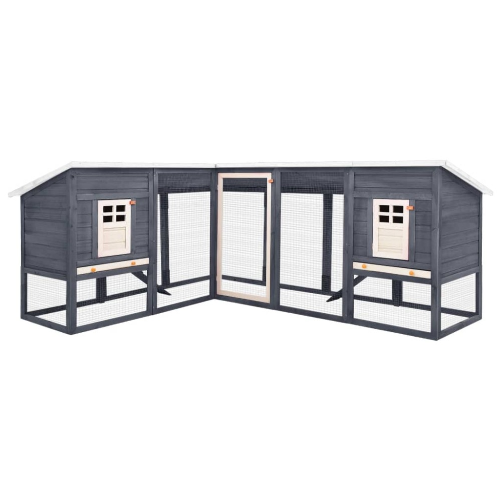 vidaXL Cușcă iepuri exterior, spațiu de joacă, gri/alb, lemn de brad