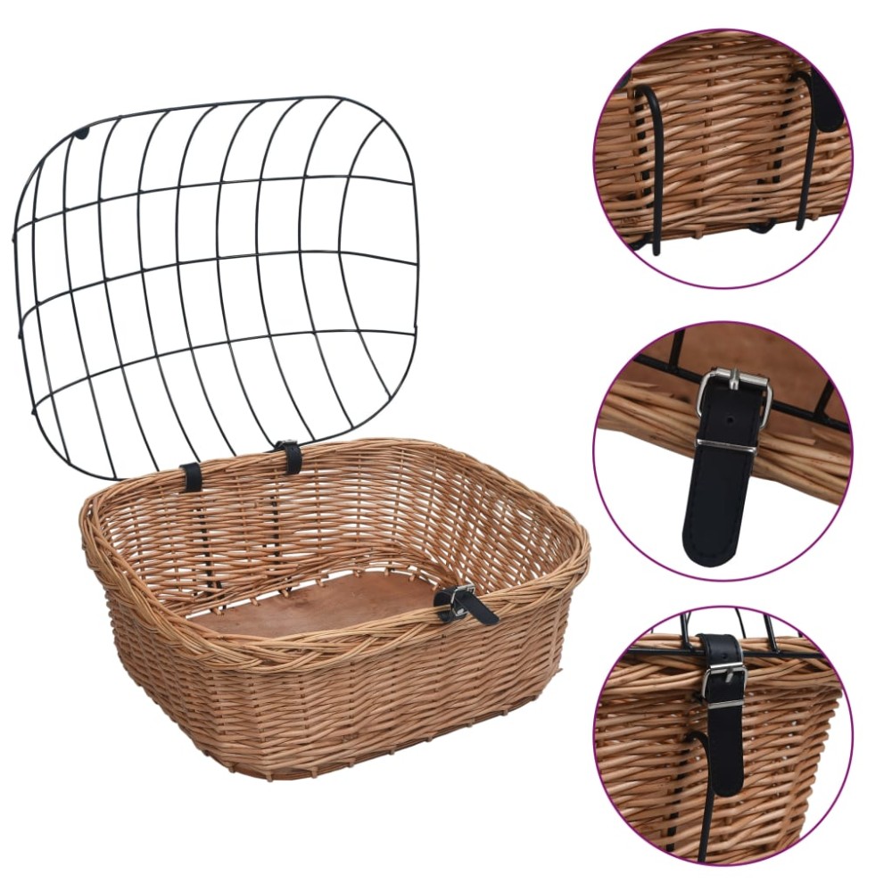 vidaXL Coș frontal bicicletă cu capac, 50x45x35 cm, salcie naturală