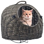 vidaXL Coș de transport pisici, gri, 50x42x40 cm, răchită naturală vidaXL Coș de transport pisici, gri, 50x42x40 cm, răchită naturală