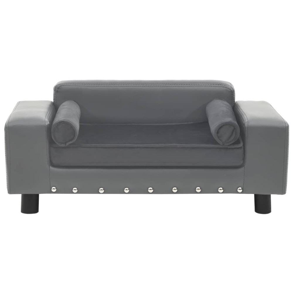 vidaXL Canapea pentru câini, gri, 81x43x31 cm, pluș & piele ecologică