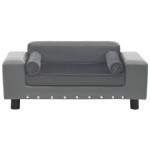 vidaXL Canapea pentru câini, gri, 81x43x31 cm, pluș & piele ecologică vidaXL Canapea pentru câini, gri, 81x43x31 cm, pluș & piele ecologică
