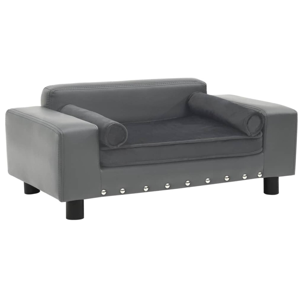 vidaXL Canapea pentru câini, gri, 81x43x31 cm, pluș & piele ecologică