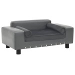 vidaXL Canapea pentru câini, gri, 81x43x31 cm, pluș & piele ecologică vidaXL Canapea pentru câini, gri, 81x43x31 cm, pluș & piele ecologică