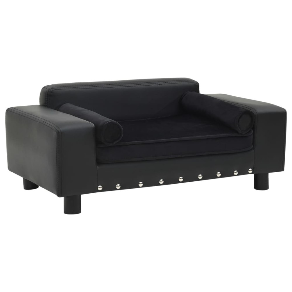 vidaXL Canapea pentru câini, negru, 81x43x31cm, pluș & piele ecologică