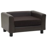 vidaXL Canapea pentru câini, maro, 60x43x30 cm, pluș & piele ecologică vidaXL Canapea pentru câini, maro, 60x43x30 cm, pluș & piele ecologică
