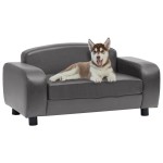 vidaXL Canapea pentru câini, gri, 80 x 50 x 40 cm, piele ecologică vidaXL Canapea pentru câini, gri, 80 x 50 x 40 cm, piele ecologică