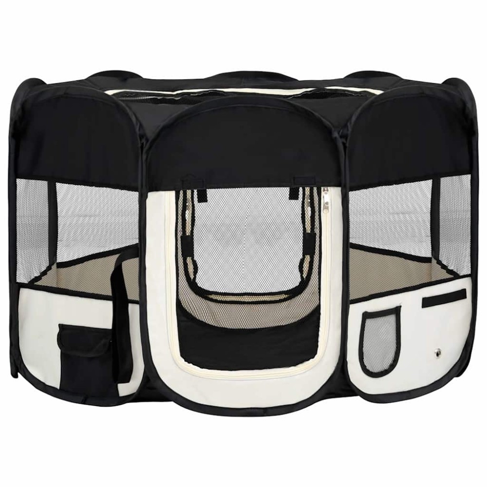 vidaXL Țarc de câini pliabil cu sac de transport, negru, 110x110x58 cm