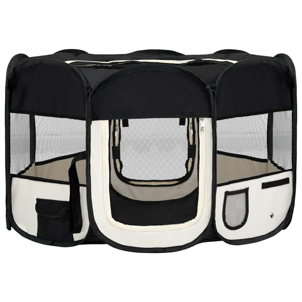vidaXL Țarc de câini pliabil cu sac de transport, negru, 125x125x61 cm