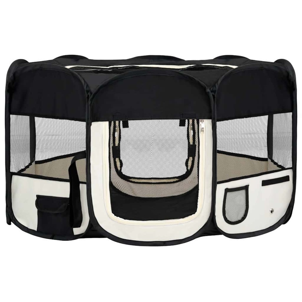 vidaXL Țarc de câini pliabil cu sac de transport, negru, 145x145x61 cm