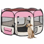 vidaXL Țarc joacă pliabil câini cu sac de transport roz 110x110x58 cm vidaXL Țarc joacă pliabil câini cu sac de transport roz 110x110x58 cm