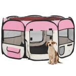 vidaXL Țarc joacă pliabil câini cu sac de transport roz 125x125x61 cm vidaXL Țarc joacă pliabil câini cu sac de transport roz 125x125x61 cm