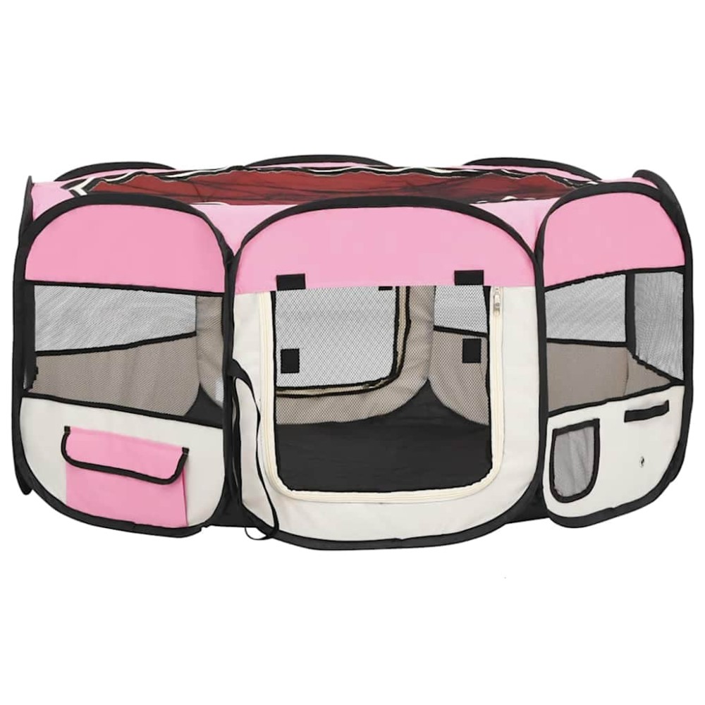 vidaXL Țarc de câini pliabil cu sac de transport, roz, 145x145x61 cm
