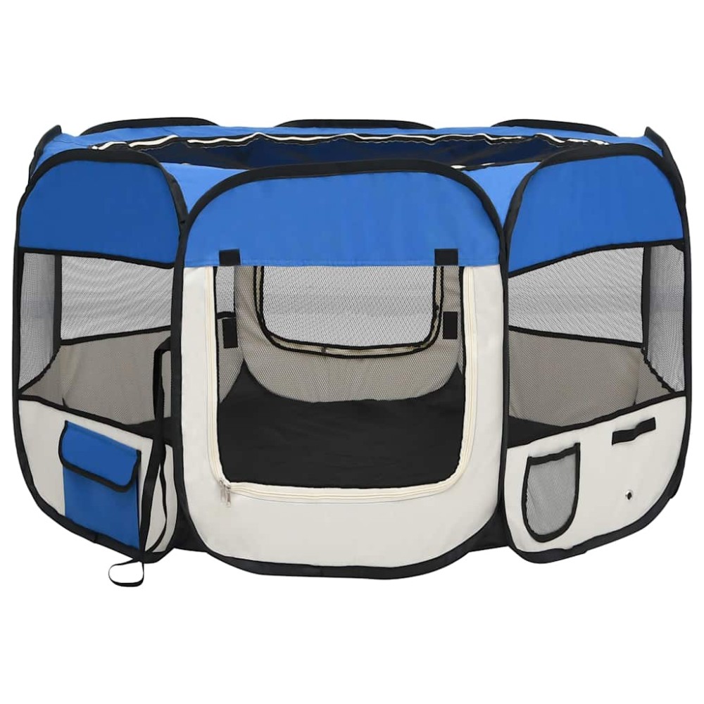 vidaXL Țarc joacă pliabil câini cu sac de transport albastru 110x110x58 cm