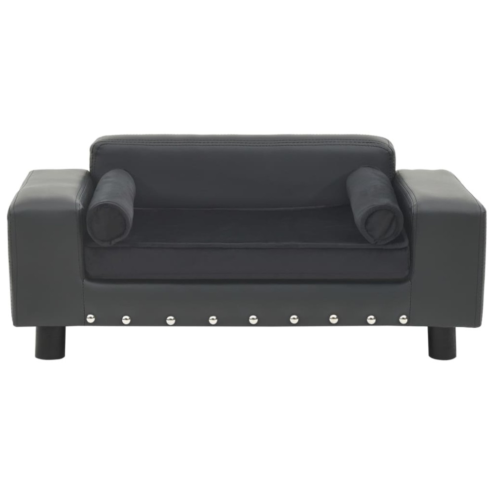 vidaXL Canapea câini, gri închis, 81x43x31 cm, pluș/piele ecologică