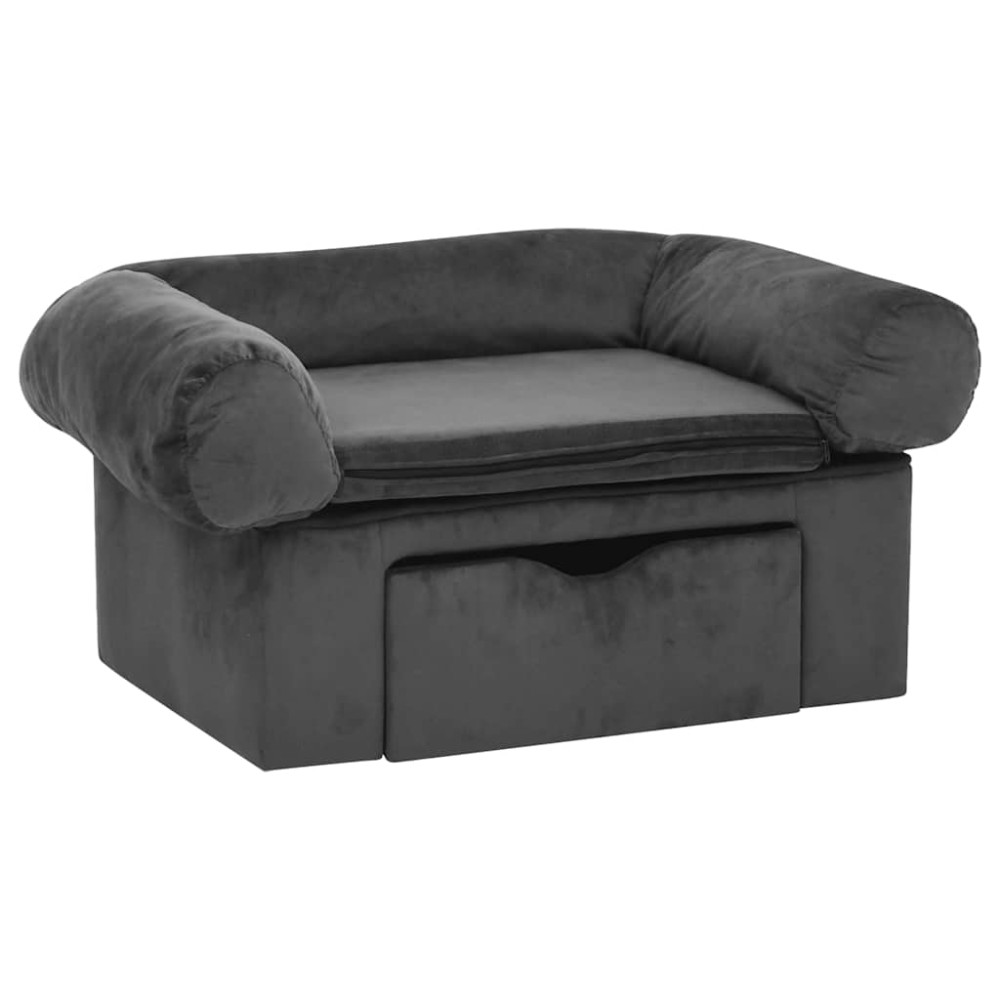 vidaXL Canapea pentru câini cu sertar, gri închis, 75x50x38 cm, pluș