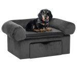 vidaXL Canapea pentru câini cu sertar, gri închis, 75x50x38 cm, pluș vidaXL Canapea pentru câini cu sertar, gri închis, 75x50x38 cm, pluș
