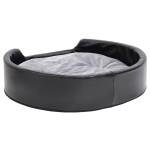 vidaXL Pat pentru câini, negru/gri, 79x70x19 cm, pluș/piele ecologică vidaXL Pat pentru câini, negru/gri, 79x70x19 cm, pluș/piele ecologică