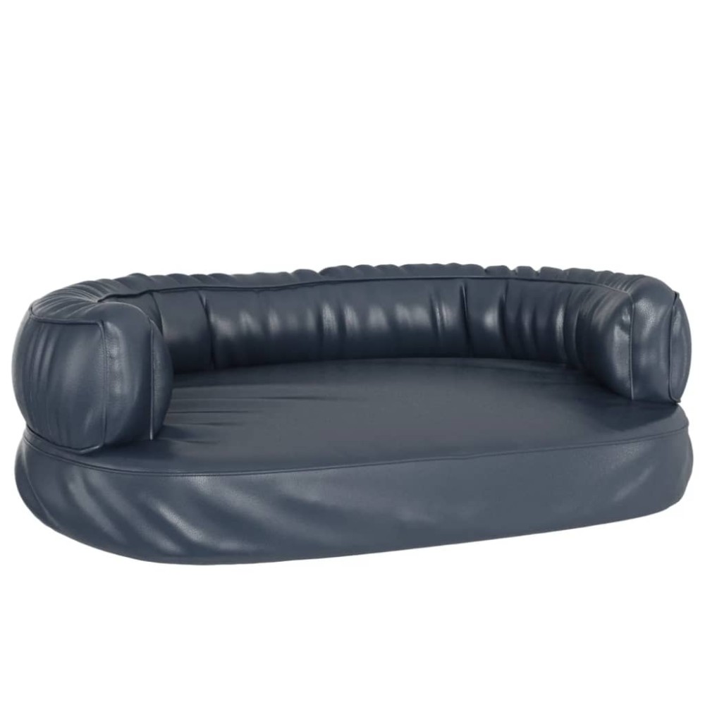 vidaXL Pat de câini, spumă ergonomică, albastru, 75x53 cm, piele eco