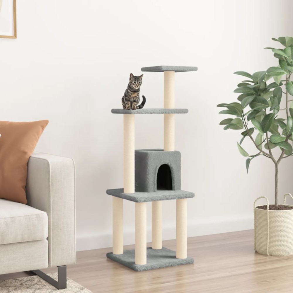 vidaXL Ansamblu pisici, stâlpi din funie sisal, gri deschis, 105 cm