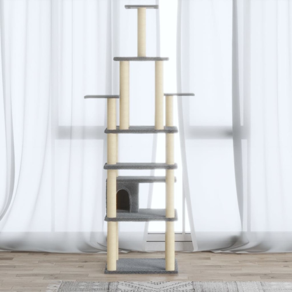 vidaXL Ansamblu pisici, stâlpi din funie sisal, gri deschis, 183 cm