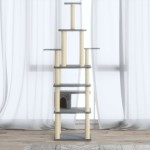 vidaXL Ansamblu pisici, stâlpi din funie sisal, gri deschis, 183 cm vidaXL Ansamblu pisici, stâlpi din funie sisal, gri deschis, 183 cm