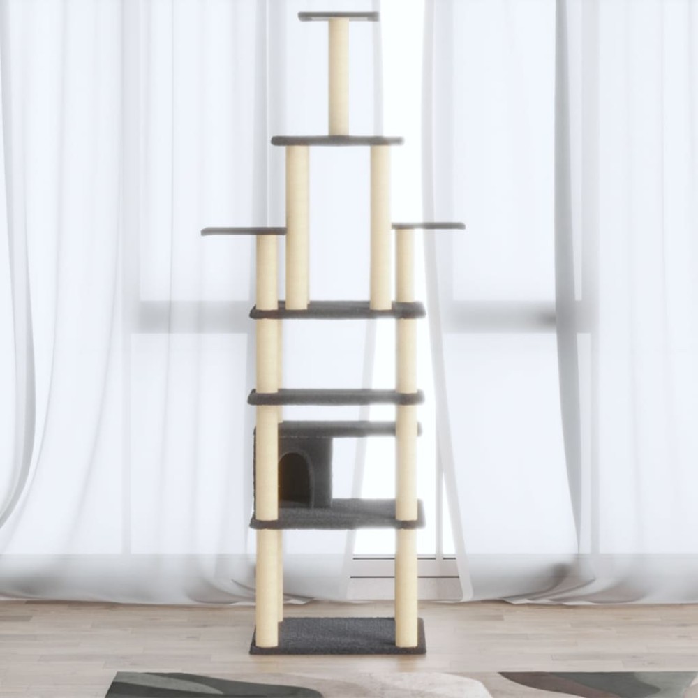vidaXL Ansamblu pisici, stâlpi din funie sisal, gri închis, 183 cm