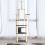 vidaXL Ansamblu pisici, stâlpi din funie sisal, gri închis, 183 cm vidaXL Ansamblu pisici, stâlpi din funie sisal, gri închis, 183 cm