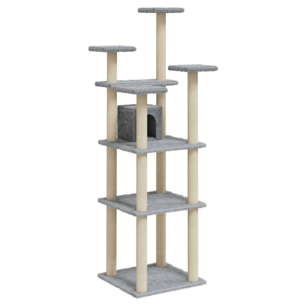 vidaXL Ansamblu pisici, stâlpi din funie sisal, gri deschis, 171 cm