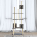vidaXL Ansamblu pisici, stâlpi din funie sisal, gri deschis, 188 cm vidaXL Ansamblu pisici, stâlpi din funie sisal, gri deschis, 188 cm