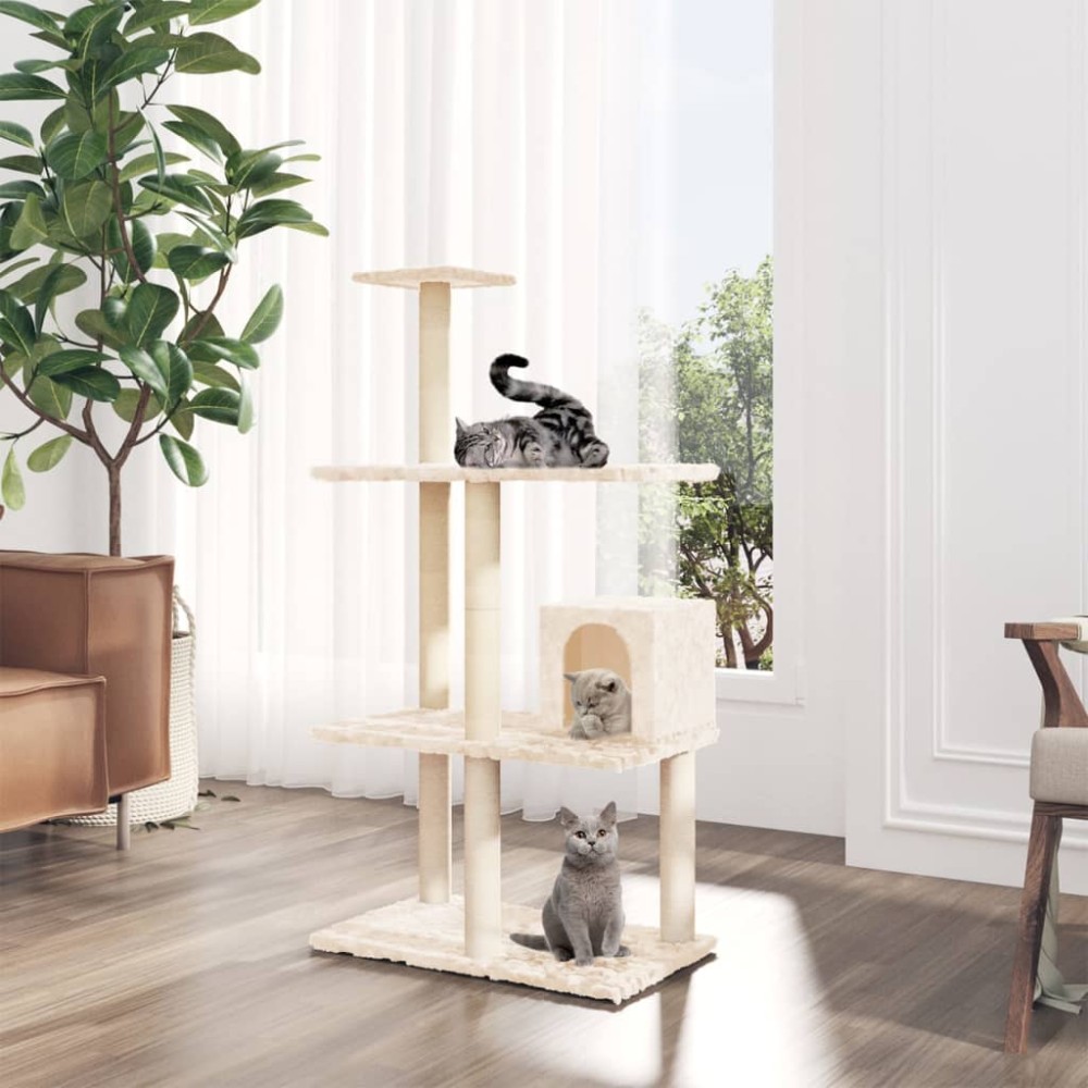 vidaXL Ansamblu de pisici cu stâlpi din funie de sisal, crem, 119 cm