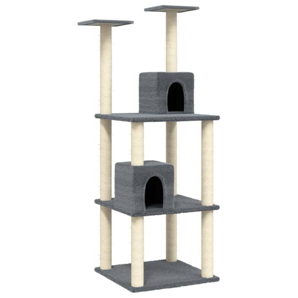vidaXL Ansamblu pisici cu stâlpi din funie de sisal, gri închis 141 cm