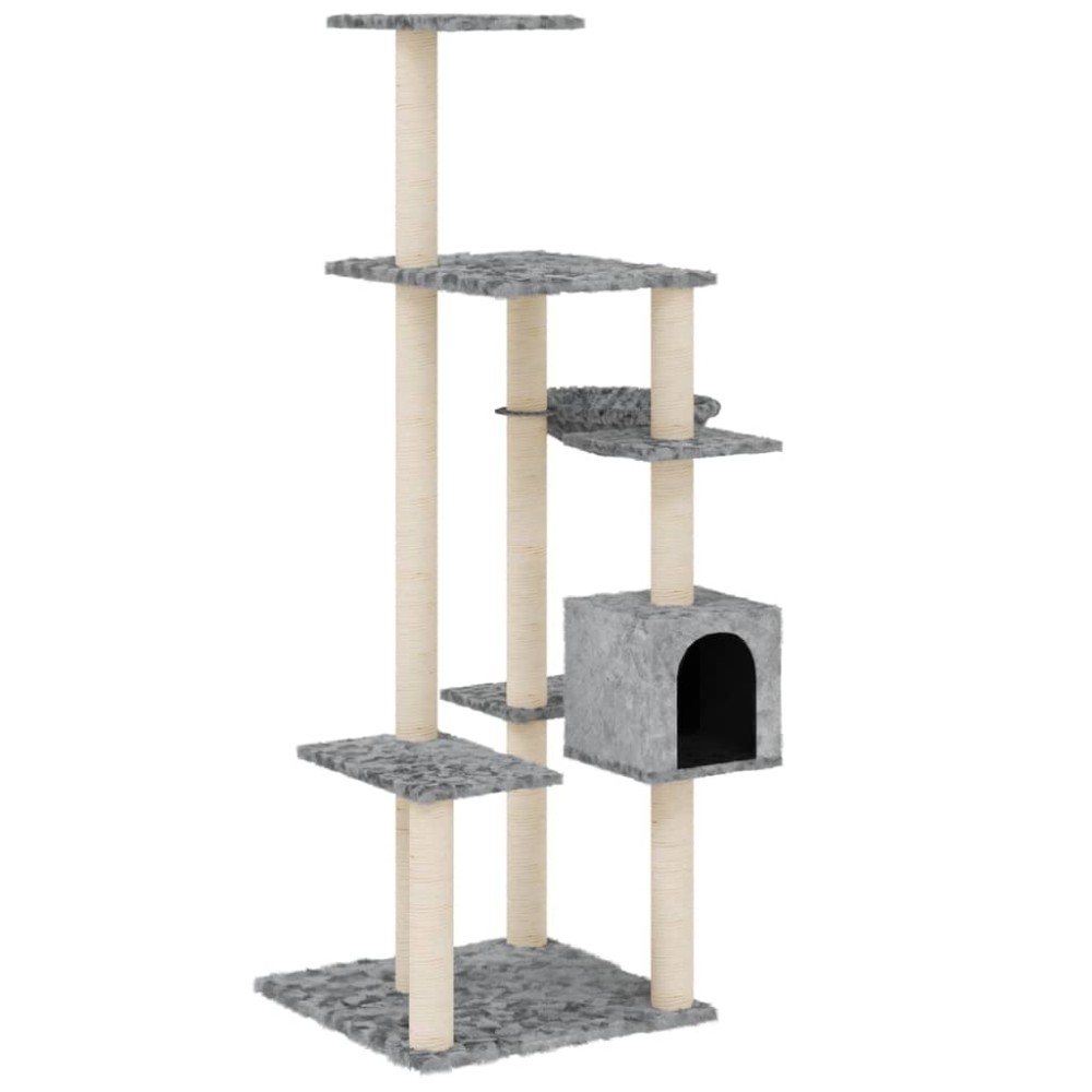 vidaXL Ansamblu pisici cu stâlpi din funie sisal, gri deschis, 142 cm
