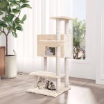 vidaXL Ansamblu de pisici cu stâlpi din funie de sisal, crem, 108,5 cm vidaXL Ansamblu de pisici cu stâlpi din funie de sisal, crem, 108,5 cm