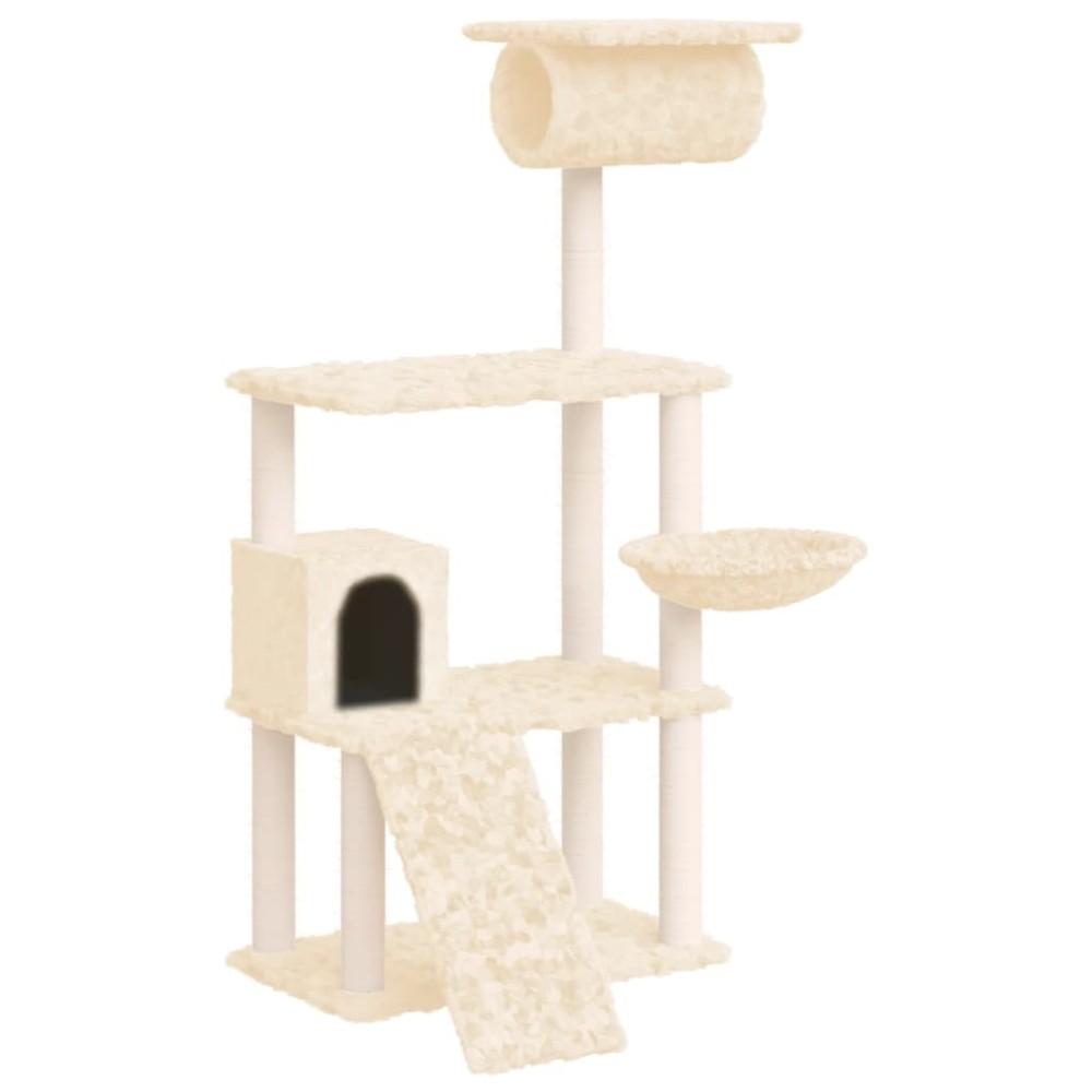 vidaXL Ansamblu de pisici cu stâlpi din funie de sisal, crem, 131 cm
