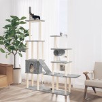 vidaXL Ansamblu pisici cu stâlpi din funie sisal, gri deschis, 279 cm vidaXL Ansamblu pisici cu stâlpi din funie sisal, gri deschis, 279 cm