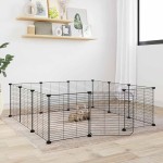 vidaXL Cușcă pentru animale de companie cu 12 panouri și ușă, neagră, 35x35 cm, oțel