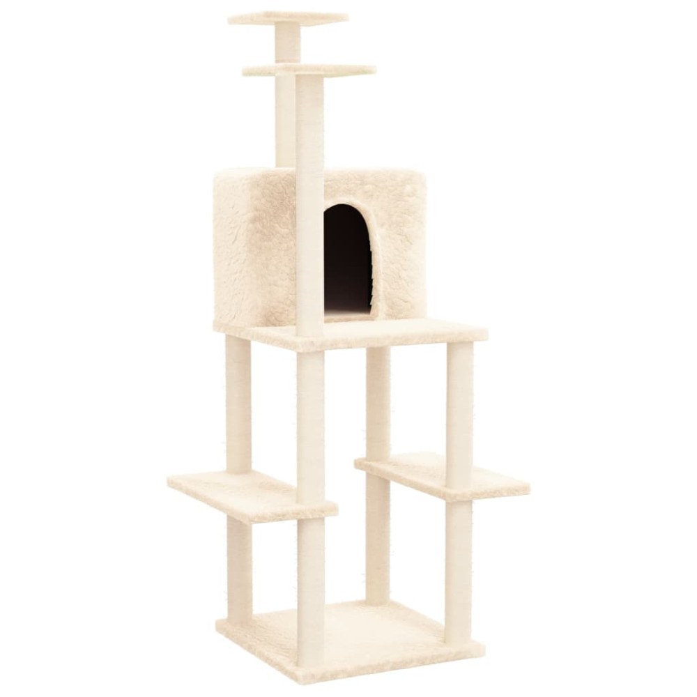 vidaXL Ansamblu de pisici cu stâlpi din funie de sisal, crem, 144,5 cm