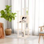 vidaXL Ansamblu de pisici cu stâlpi din funie de sisal, crem, 144,5 cm vidaXL Ansamblu de pisici cu stâlpi din funie de sisal, crem, 144,5 cm