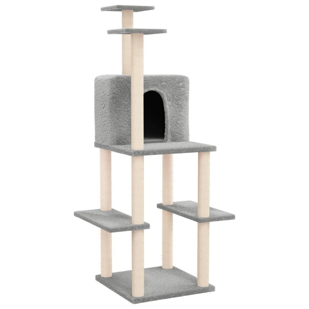 vidaXL Ansamblu pisici, stâlpi din funie sisal, gri deschis, 144,5 cm