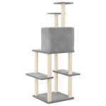 vidaXL Ansamblu pisici, stâlpi din funie sisal, gri deschis, 144,5 cm vidaXL Ansamblu pisici, stâlpi din funie sisal, gri deschis, 144,5 cm