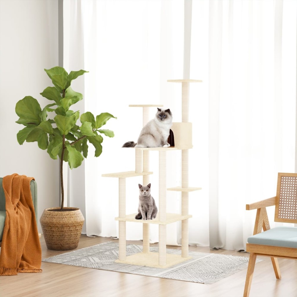 vidaXL Ansamblu de pisici cu stâlpi din funie de sisal, crem, 153 cm