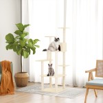 vidaXL Ansamblu de pisici cu stâlpi din funie de sisal, crem, 153 cm vidaXL Ansamblu de pisici cu stâlpi din funie de sisal, crem, 153 cm