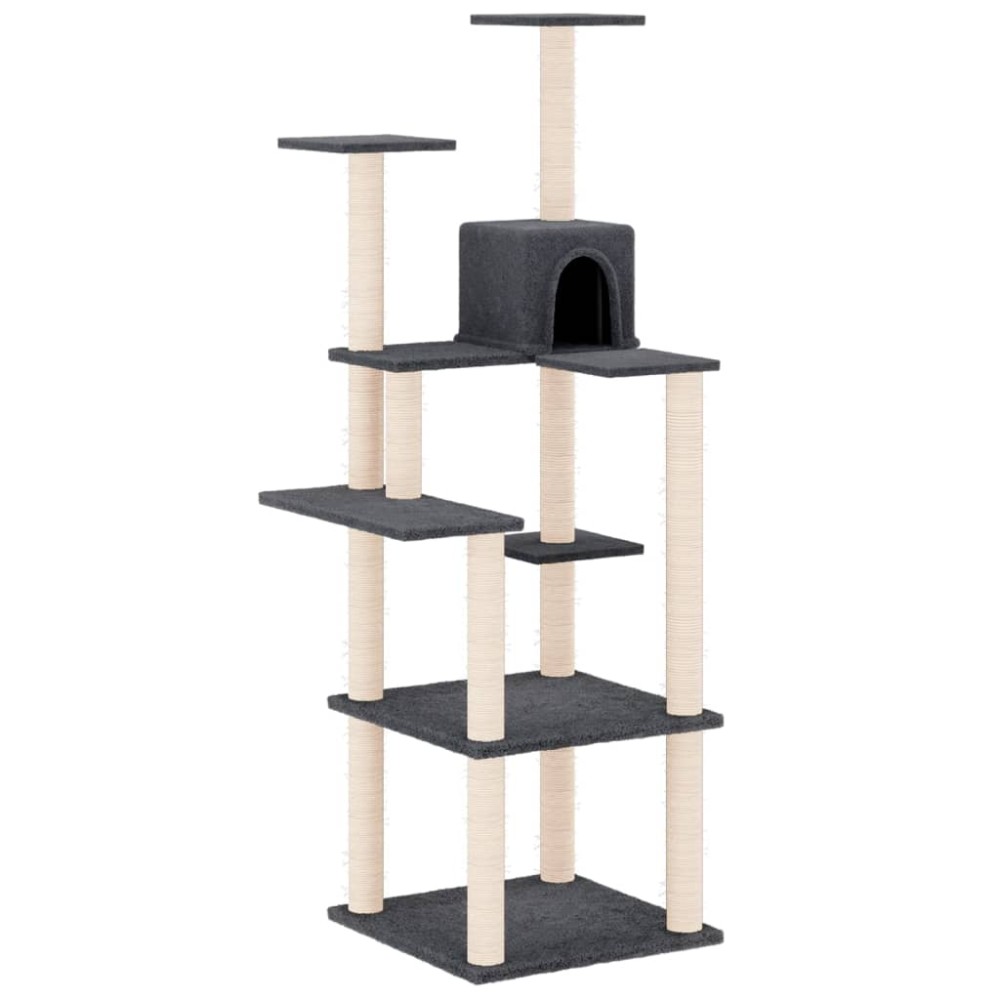 vidaXL Ansamblu de pisici, stâlpi din funie sisal, gri închis, 153 cm