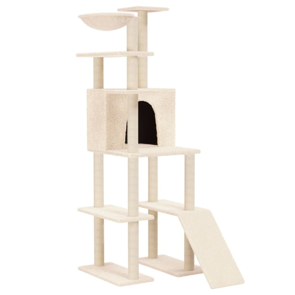 vidaXL Ansamblu de pisici cu stâlpi din funie de sisal, crem, 166 cm