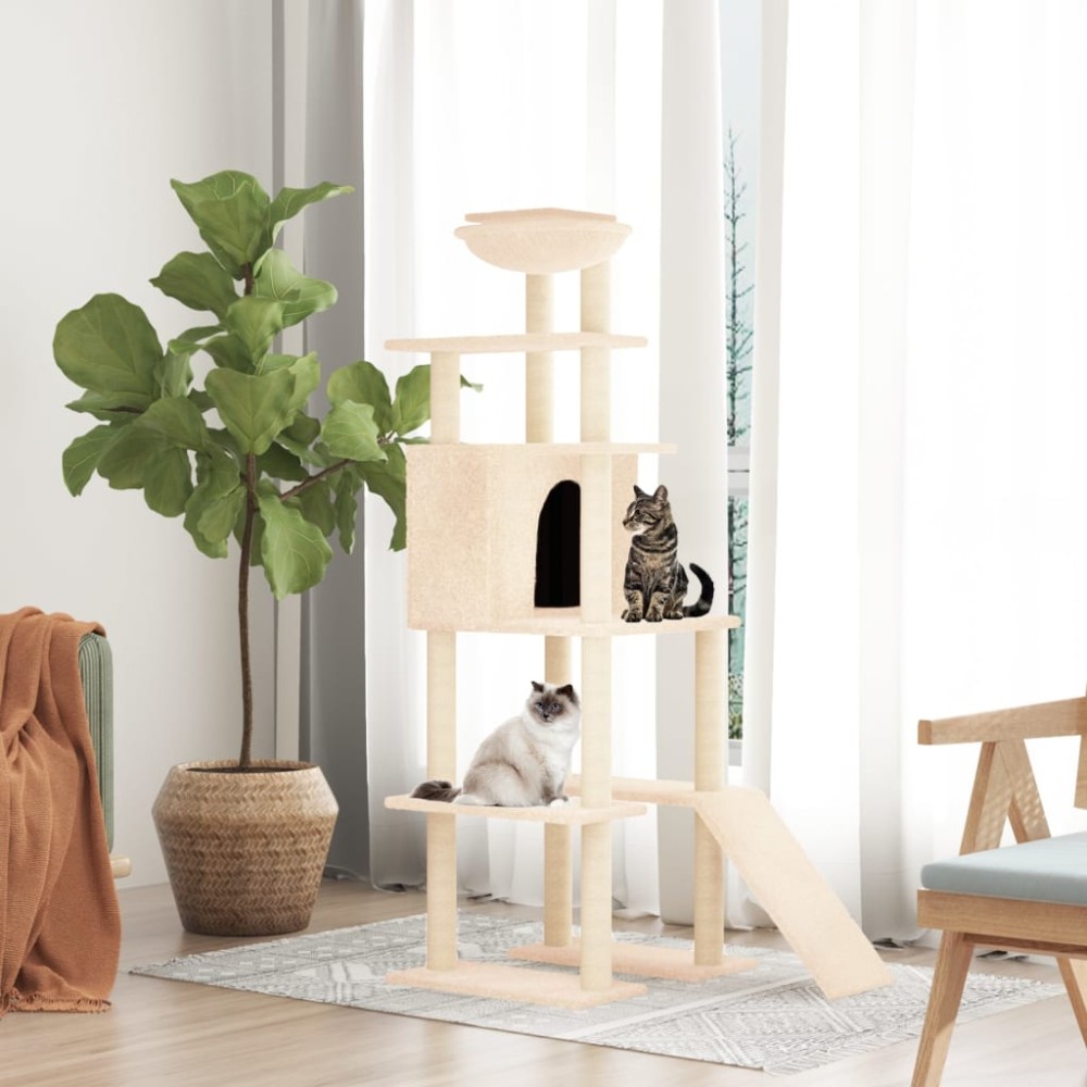 vidaXL Ansamblu de pisici cu stâlpi din funie de sisal, crem, 166 cm