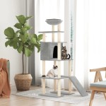 vidaXL Ansamblu de pisici, stâlpi din funie sisal, gri deschis, 166 cm vidaXL Ansamblu de pisici, stâlpi din funie sisal, gri deschis, 166 cm