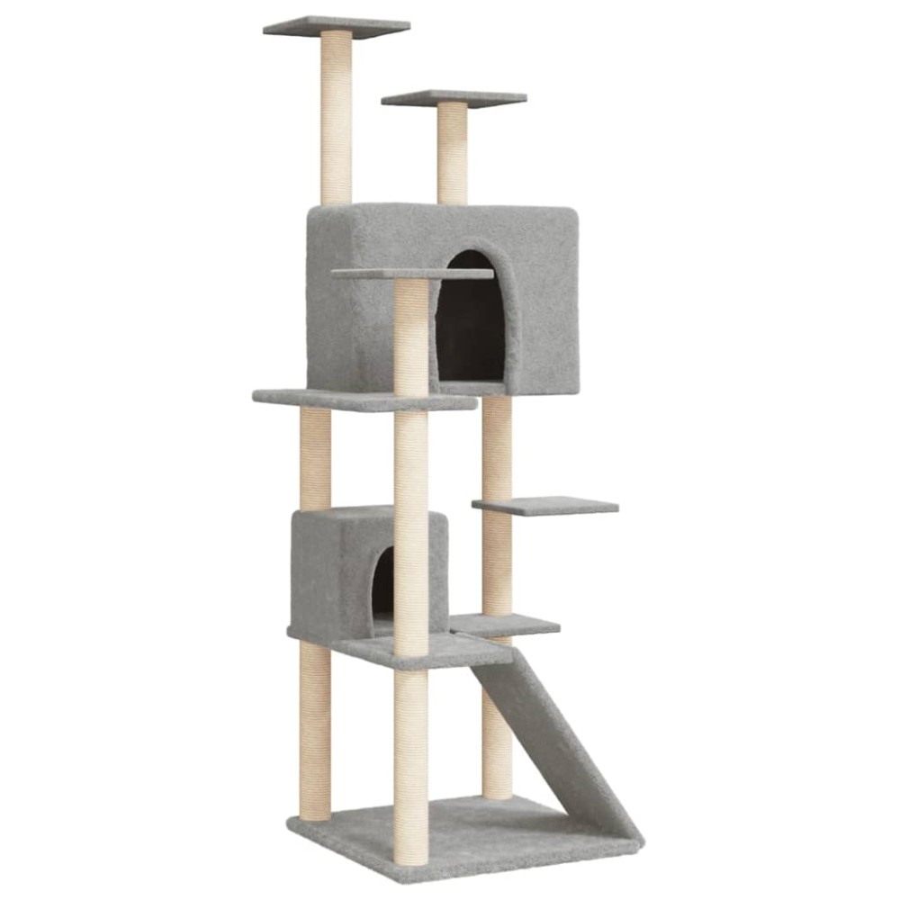 vidaXL Ansamblu de pisici, stâlpi din funie sisal, gri deschis, 153 cm